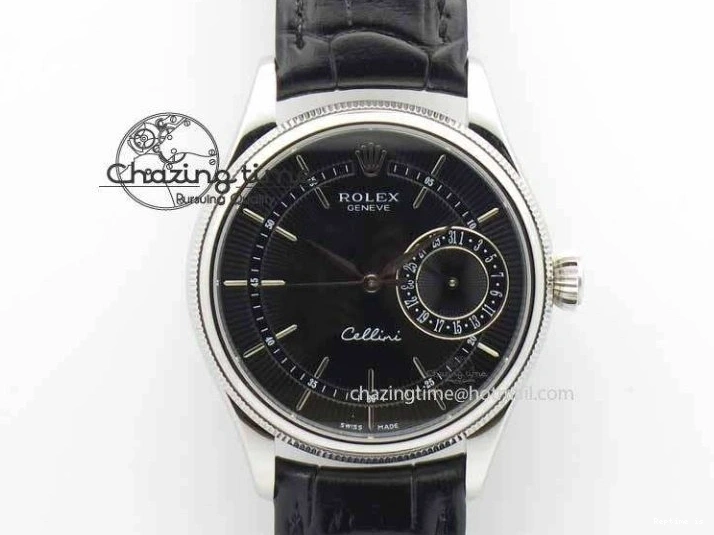 1218 Cellini Date VF Best Edition SS Black Dial Stick Markers On Black Leather Strap A Lightweight 3725